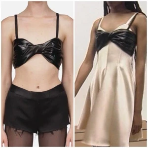 NWT Marina Moscone Twist Bralette Vegan Faux Leather Black Sz XS - Picture 1 of 16