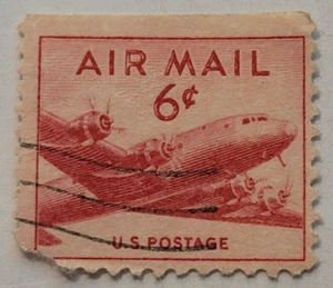 U.S. Postage ~ AIR MAIL ~ Red 6₵ Cent Stamp ~ Cancelled/Posted ~ X04 - Bild 1 von 6