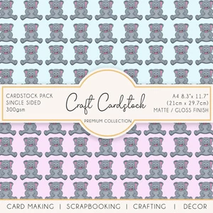 Baby Elephant Blue/Pink Scrapbooking Patterned A4 Crafting Cardstock 300gsm  - Picture 1 of 9