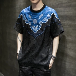 Mens Dragon Pattern Short Sleeve T-shirt Tops Tee Shirt Crew Neck Ethnic Vintage - Picture 1 of 14