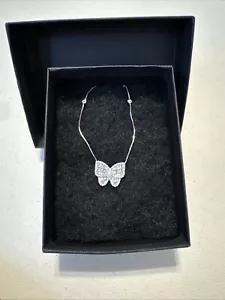 STERLING NECKLACE "FZH" 18" W, BAGUETTE BUTTERFLY PENDANT - Picture 1 of 3