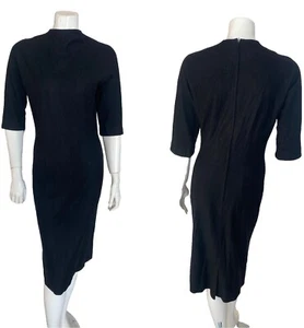 Vintage S. Eisenberg Dress California Black Wool Wiggle Small / Medium Sheath  - Picture 1 of 9