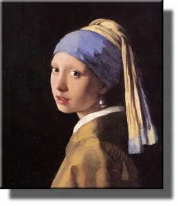 La chica de la perla pendiente de Johannes Vermeer foto sobre lona estirada, W - Imagen 1 de 3