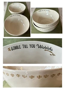 TAG Thanksgiving Serving Bowls GOBBLE TILL YOU WOBBLE 10" x 4" Ceramic Set of 2 - Picture 1 of 6