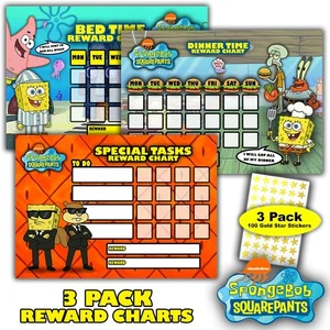 3 Pack - SpongeBob SquarePants Reward Chart - Good Behaviour & Early Learning - Picture 1 of 6