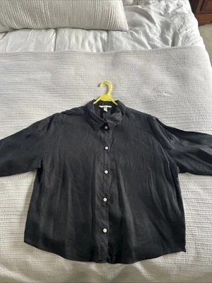 H&M Ladies Black Short Sleeve Linen Shirt In Medium - Image 1 of 3