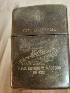 Zippo Solid Brass Lighter U S S Arthur W Radford DD-968 Bradford Pa 1932-1989 - Picture 1 of 12