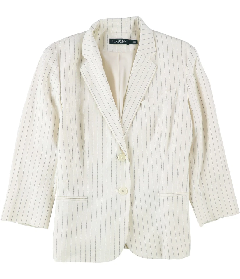 Ralph Lauren 女式细条纹双扣西装外套,白色,6 码 — 第 1/3 张图片
