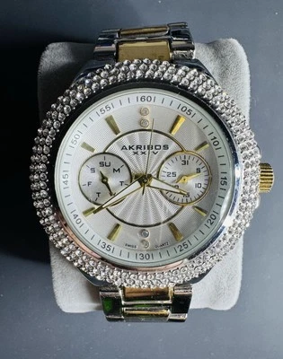 Akribos XXIV AK789TTG Women’s Two-Tone Watch Quartz Crystal Bezel | New Battery - Image 1 of 4