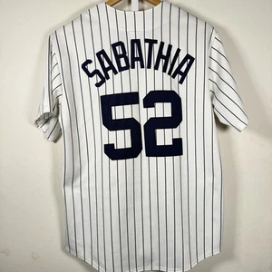 Vintage C.C Sabathia Majestic Jersey Pinstriped New York Yankees MLB Size Large - Picture 1 of 9