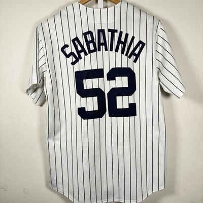 Vintage C.C Sabathia Majestic Jersey Pinstriped New York Yankees MLB Size Large - Image 1 of 4