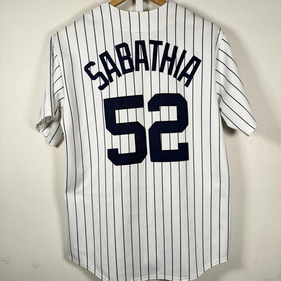 Vintage C.C Sabathia Majestic Jersey Pinstriped New York Yankees MLB Size Large - Image 1 of 4