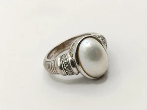 Judith Ripka Vintage-Stil Sterlingsilber Ring große Perle CZ Akzente Größe 6 - Bild 1 von 2