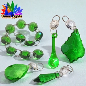 Emerald Green Chandelier Cut Glass Crystals Droplets Wedding Beads Light Parts - Picture 1 of 142