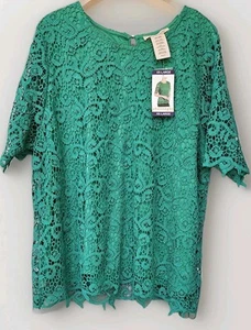 NWT *~Womens 2xl ~PHILOSOPHY~green Lace Blouse~short Sleeve 40" Chest X 26" L - Picture 1 of 8