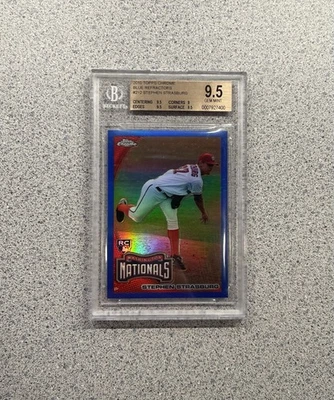 Topps 2010 cromo #212 Stephen Strasburg refractor azul/150 novato BGS 9,5 raro Foto 1 de 2