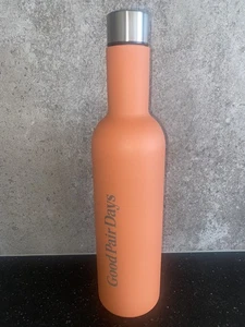 Good Pair Days Insulated Wine Bottle. Coral Colour. Metal Bottle, Etched Logo - Picture 1 of 6