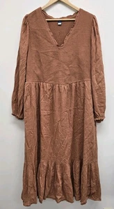 Old Navy Tiered Fit & Flare Dress Size XXL Smocked Clip Dot Pockets Warm Hickory - Picture 1 of 9
