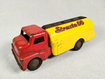 Vtg Structo 66 Tanker Truck Pressed Steel Toy Red Cab Yellow Oil Fuel Tank As-is - Image 1 of 4