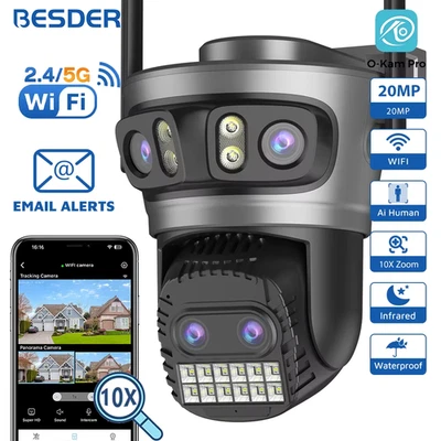 16MP Wifi Camera IP PTZ Three Screen 180° Wide Angle Auto Tracking 10X Digital Z - Image 1 of 4