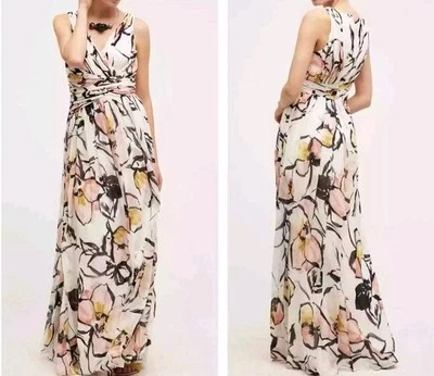 Badgley Mischka Soft Petal Maxi Chiffon Overlay Floral Gown Dress sz 18 Designer - Image 1 of 4