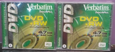 Verbatim DVD+RW 2 Pack 4.7 GB Data 2.4X Speed Rewritable DataLifePlus NEW! - Image 1 of 4