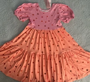 Dot Dot Smile Tier dress girls polka dot Size 7 Orange Pink - Picture 1 of 2