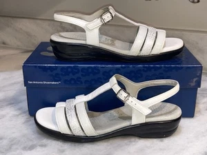 SAS Womens 7.5 W Wide Capri T-Strap Sandal Open Toe Leather Buckle Shoes White - Picture 1 of 9