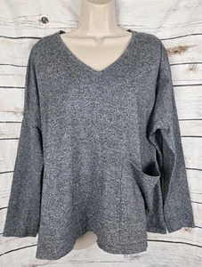Eileen Fisher Gray Knit Boxy Top L Organic Cotton Hemp Lagenlook Oversized - Picture 1 of 8