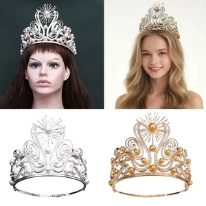 Perlas Diseños Corona Reina Real Brillante Estrás Aleación Tiaras Fiesta Lujoso - Imagen 1 de 17