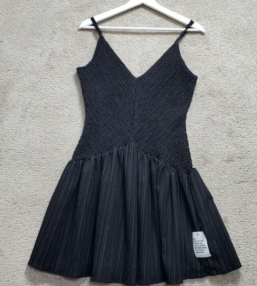 Asos Design Mini Fit & Flare Dress Women's M Black Stretch Smocked Whimsy Goth - Image 1 of 4