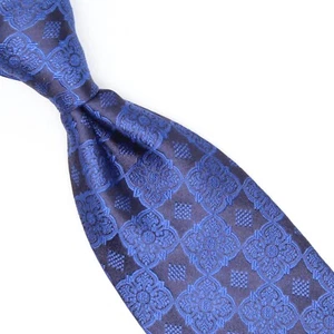 Robert Talbott Best of Class Mens Silk Necktie Dark Navy Royal Blue Ornate Check - Picture 1 of 7
