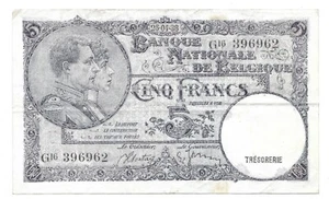 Belgium 1938 5 Francs Note P #108a - Very Fine - Picture 1 of 2