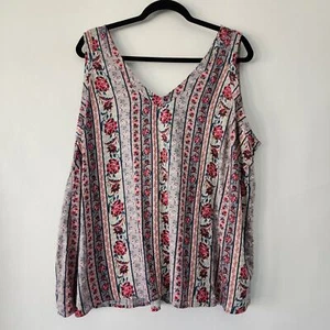 New Torrid Challis Stitch Vintage Striped Florals pink tank womens 2 2X 18-20 - Picture 1 of 5