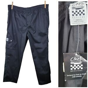 NEW Chef Revival Cooks Black Elastic Uniform Pants Size 2XL Cargo Pockets NWT