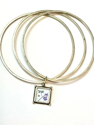 Ananda Khalsa Dragonfly Purple Violet Triple Bangle Bracelet Sterling Silver 925 - Image 1 of 4