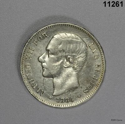 1884 SPAIN 5 PESETAS SILVER CROWN AU DETAILS #11261 - Image 1 of 2