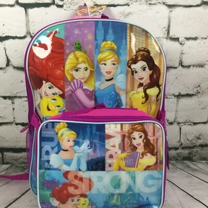 School Backpack Lunch Bag Disney Princess Belle Cinderella Mermaid Rapunzel NEW - Picture 1 of 12