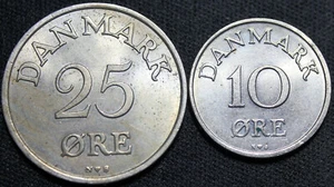 Lot of 2 Denmark Coins 1955 10 & 25 Ore AU/UNC - Picture 1 of 2