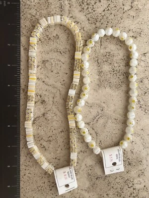 Glass Millefiori Beads Yellow And White 2 Strands Round - Image 1 of 2