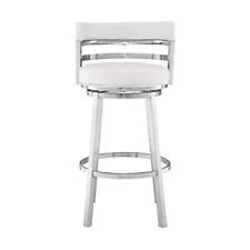 Armen Living 30" Madrid Faux Leather Stainless Steel Barstool - White