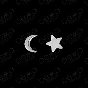 925 Sterling Silver Star & Moon Crescent Stud Earrings Girls Children Women Men - Picture 1 of 1