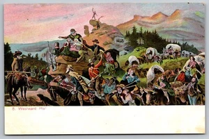 Postcard Illustrated Drawing Wagon Train Westward Ho! #8 *9017 - Picture 1 of 2