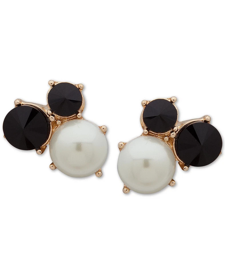 Anne Klein Gold Tone Stone & Faux Pearl Cluster Clip on Earrings Q1