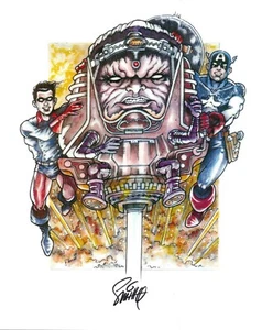ORIGINAL ART PRINT of CAPTAIN AMERICA & BUCKY vs MODOK / SIGNED by SMITTY * - Picture 1 of 1