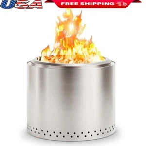 Portable Smokeless Fire Pit Stainless Steel Removable Ash Pan Camping Bonfire US - Picture 1 of 7