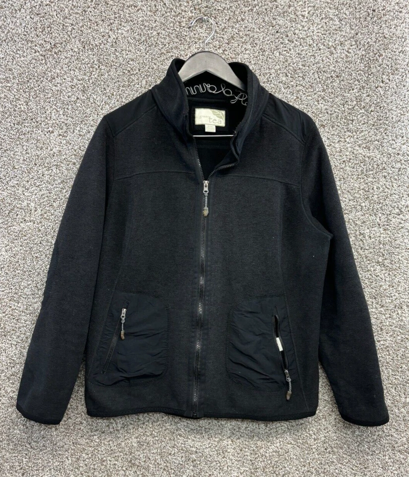 Chaqueta de forro polar Green Tea Charcoal Abrigo negro con cremallera completa Bolsillos con cremallera Talla XL para mujer Foto 1 de 4