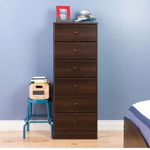 Astrid 6-Drawer Tall Chest Dresser Ample Storage W/ Solid Wood Knobs Living Room - Picture 1 of 2