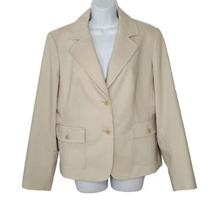 Talbots Single Breasted Blazer 14 Tan Cotton Blend 2 Button Flap Pockets - Picture 1 of 4