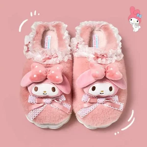 Sanrio My Melody Fur Slippers Lacey Lolita Sweet Peach Chunky Sole House Shoes - Picture 1 of 20